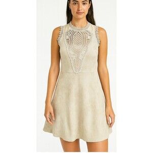 Alya Francesca’s Tan faux Suede and Lace Sleeveless Dress Size XS NEW Western